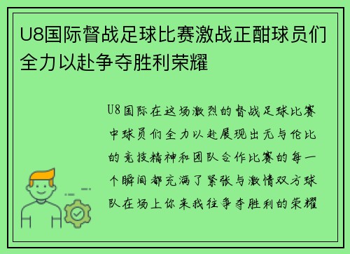 U8国际督战足球比赛激战正酣球员们全力以赴争夺胜利荣耀