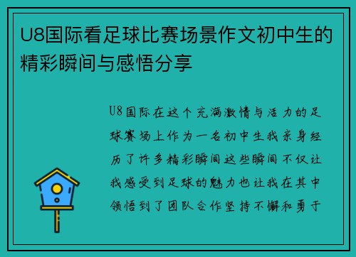 U8国际看足球比赛场景作文初中生的精彩瞬间与感悟分享