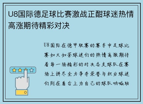 U8国际德足球比赛激战正酣球迷热情高涨期待精彩对决